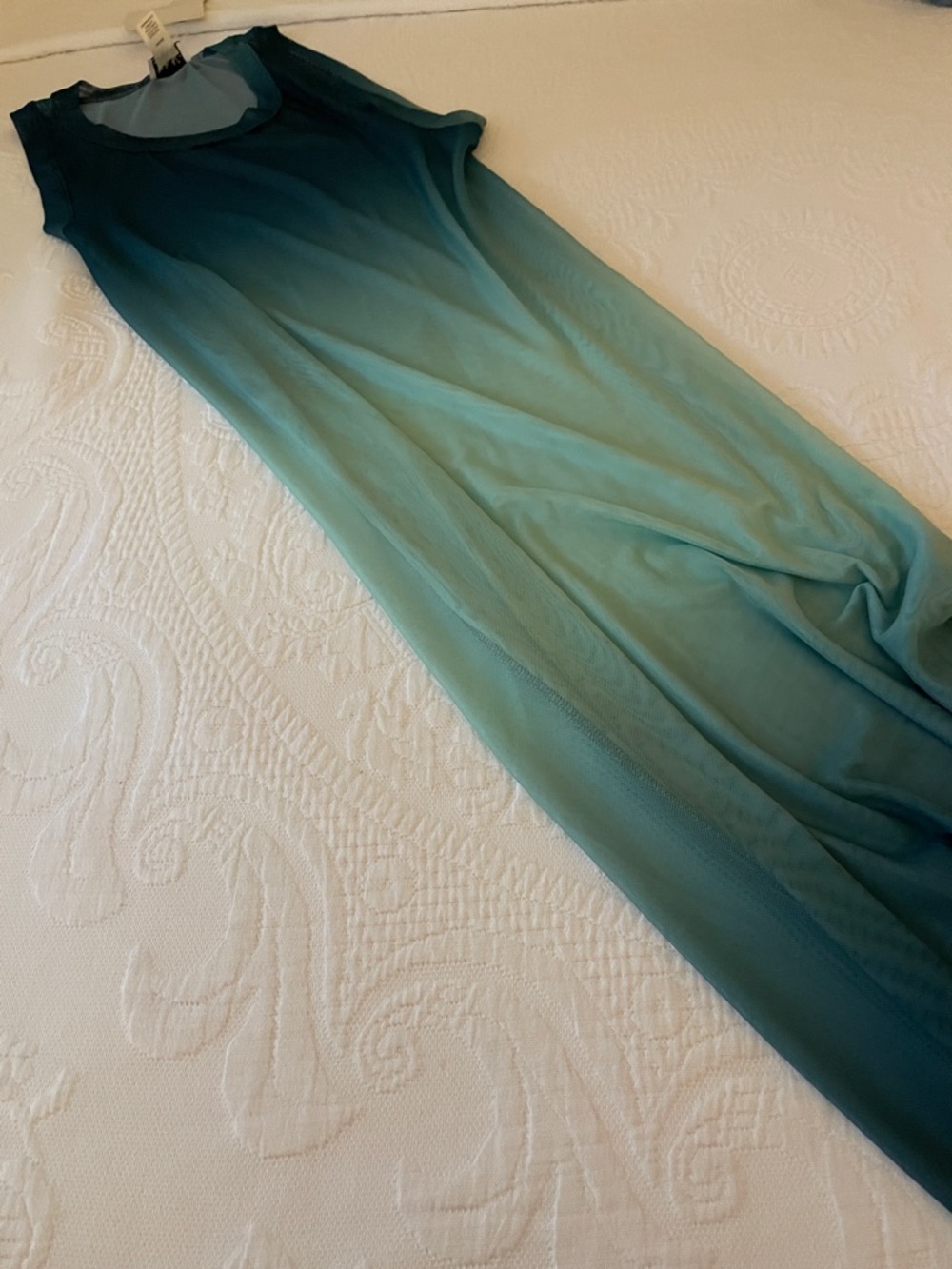 Coverup Blue/Green Lace-Trim Sleep Top - Small